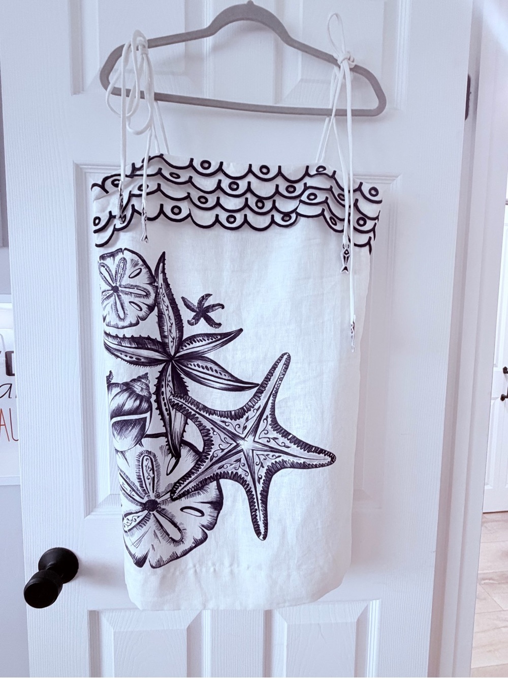 Farm Rio mini dress White with blue Seashell & Starfish Print. NEW WITH TAGS